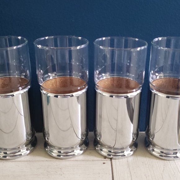 (4) MCM Hellerware Cork and Chrome Sleeve Tumblers Glasses Vintage Excellent - Picture 2 of 5